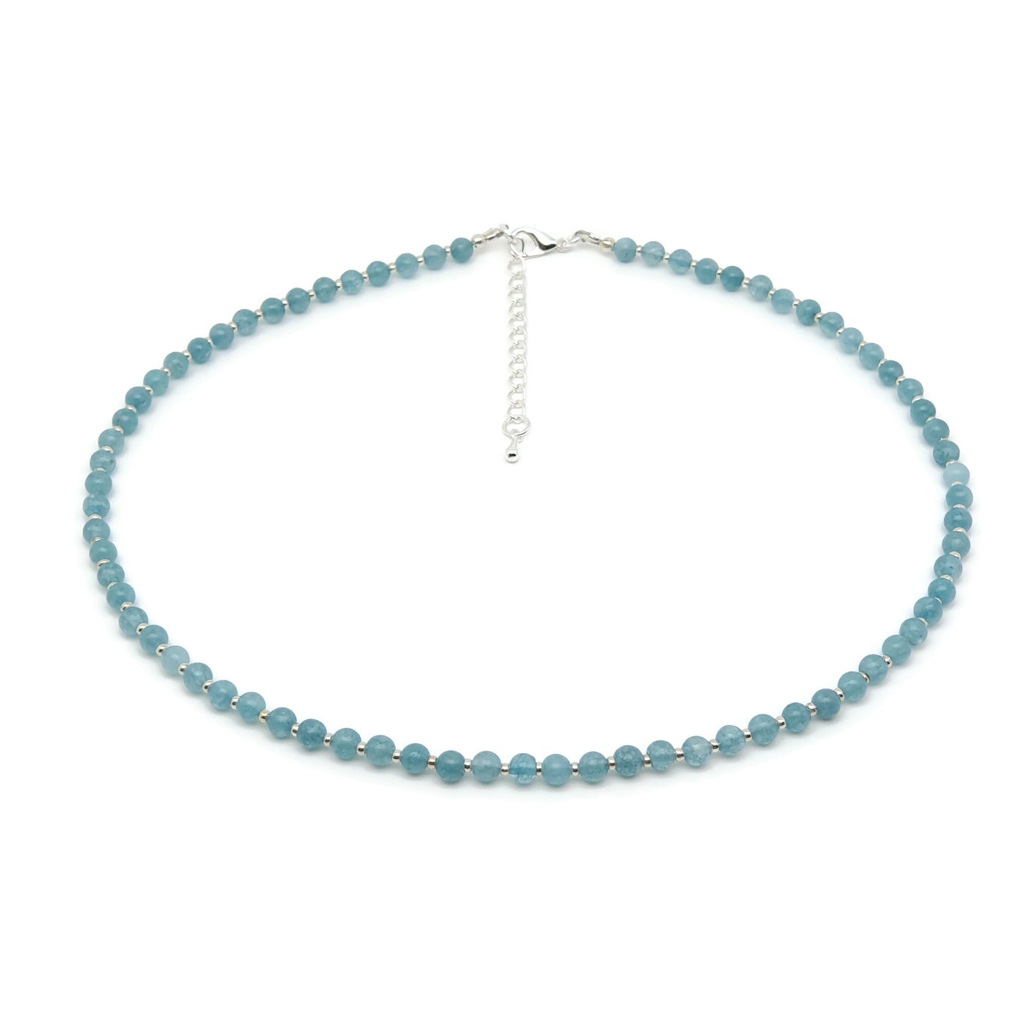 Blue Chalcedony Beaded Collar Necklace Silver Plated