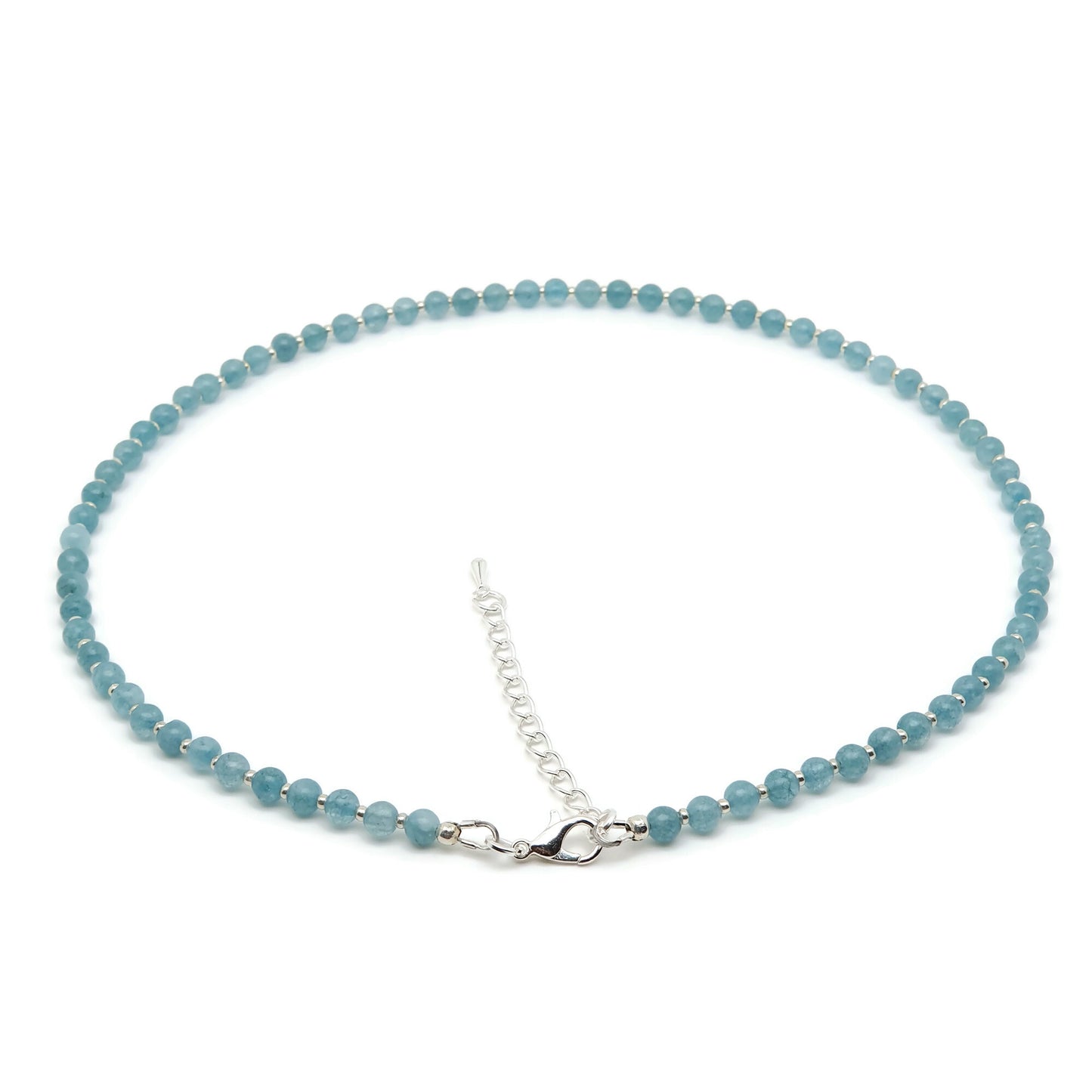 Blue Chalcedony Beaded Collar Necklace Silver Plated