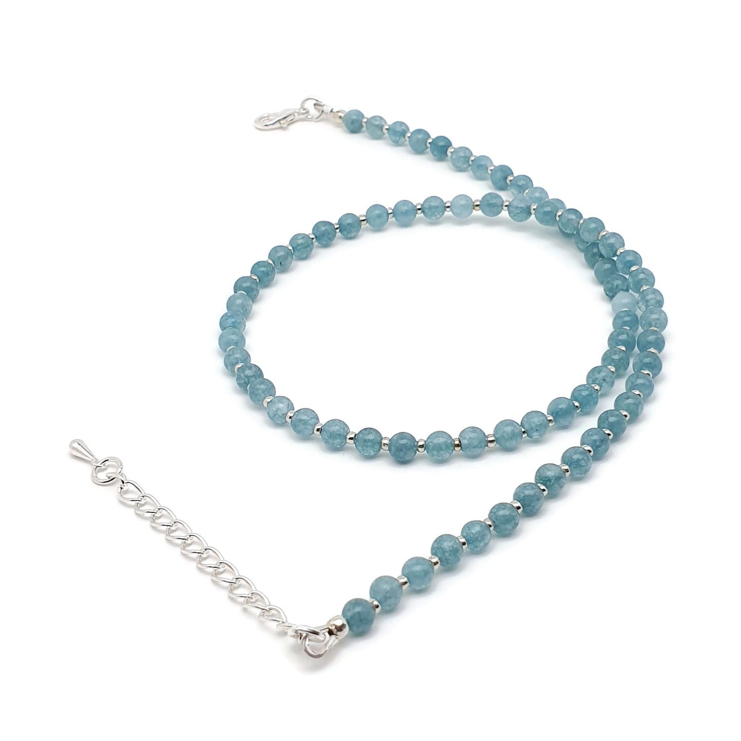 Blue Chalcedony Beaded Collar Necklace Silver Plated