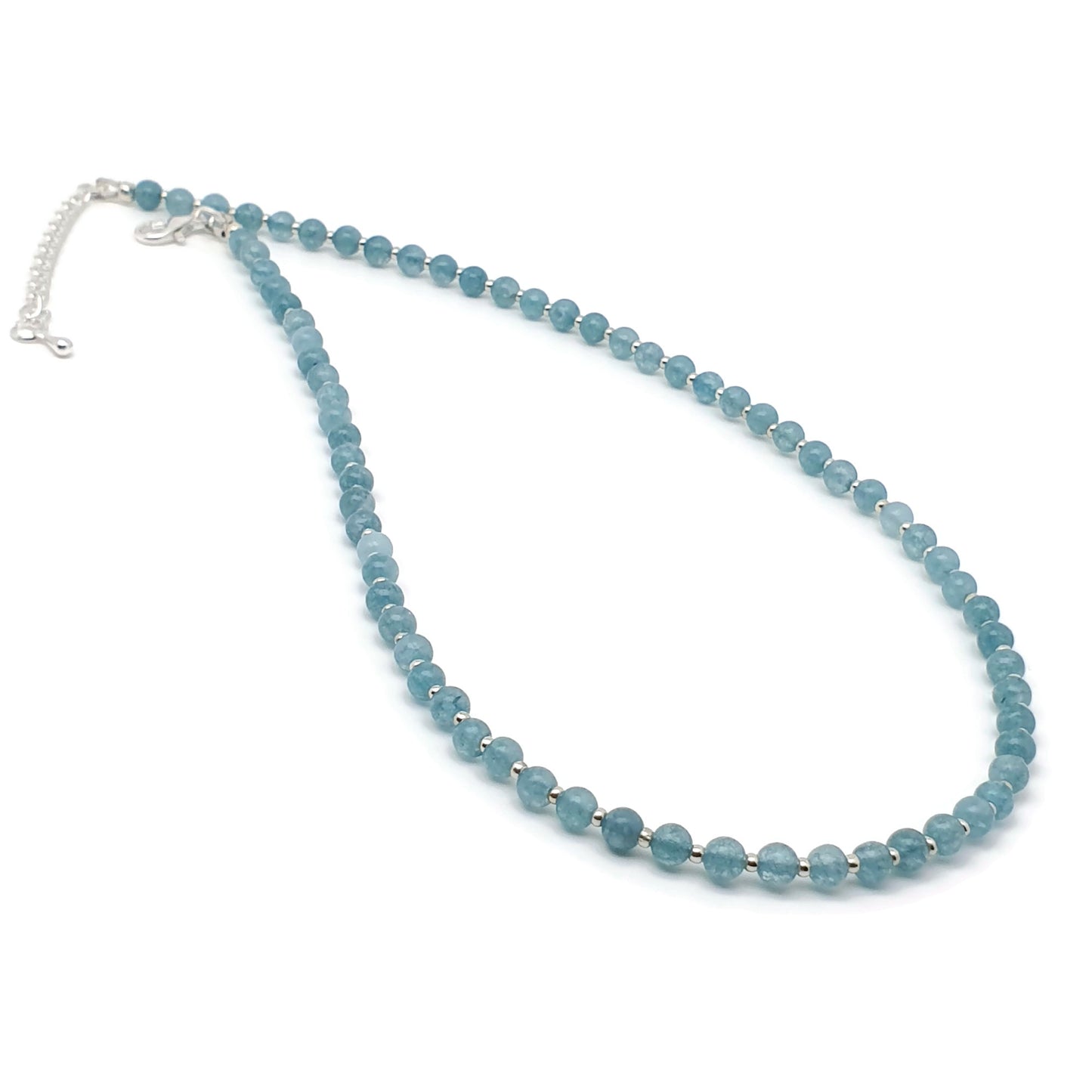 Blue Chalcedony Beaded Collar Necklace Silver Plated