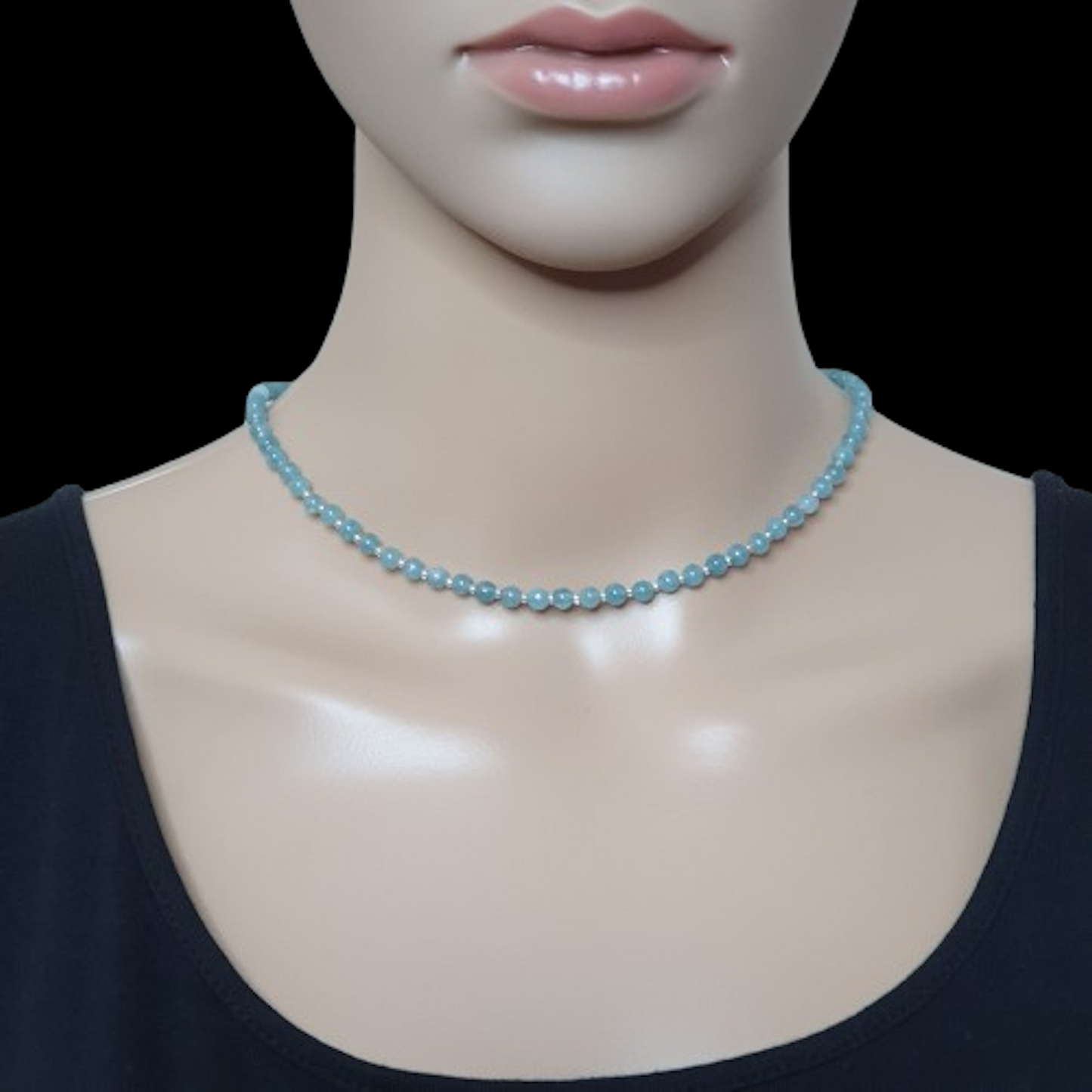 Blue Chalcedony Beaded Collar Necklace Silver Plated