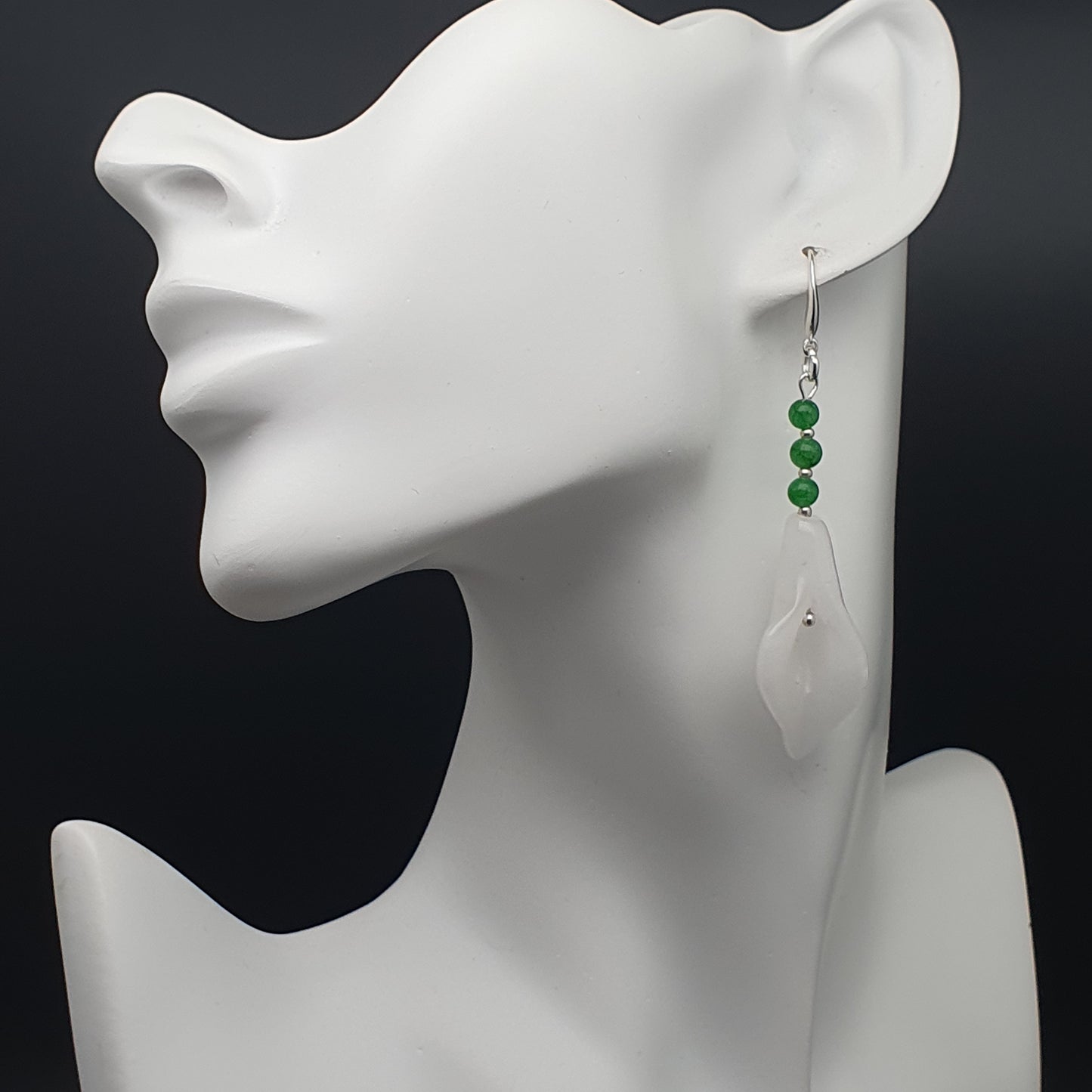 White Jade Calla Lily Flower Beaded Dangle Drop Boho Earrings