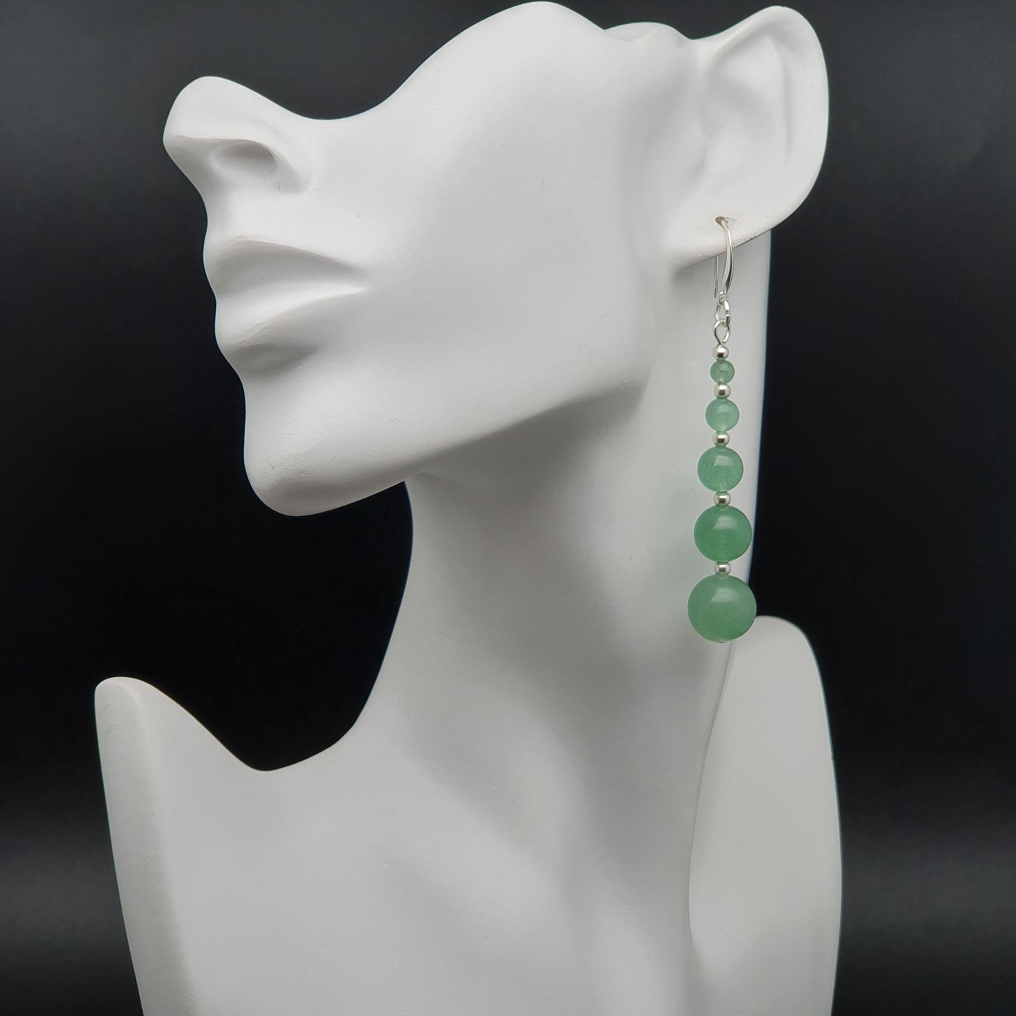 Green Aventurine Long Dangle Drop Beaded Graduated Boho Earrings