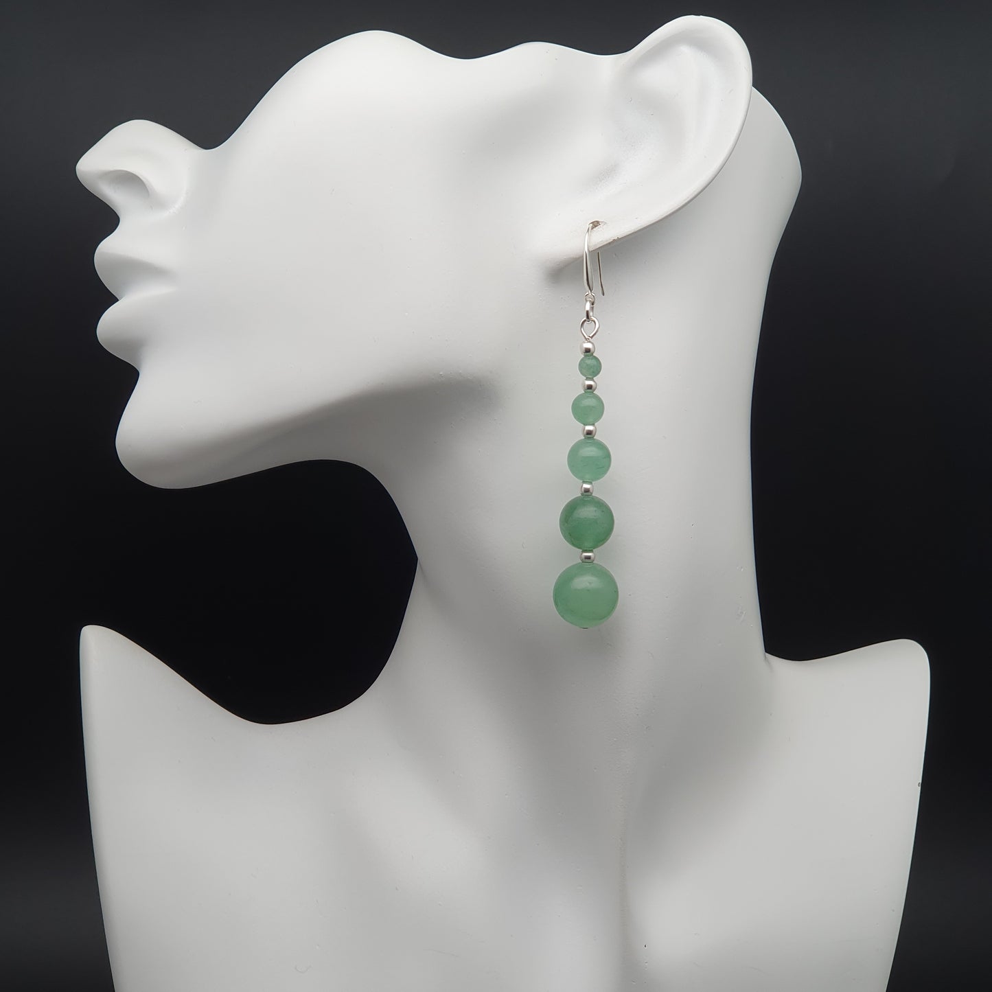 Green Aventurine Long Dangle Drop Beaded Graduated Boho Earrings