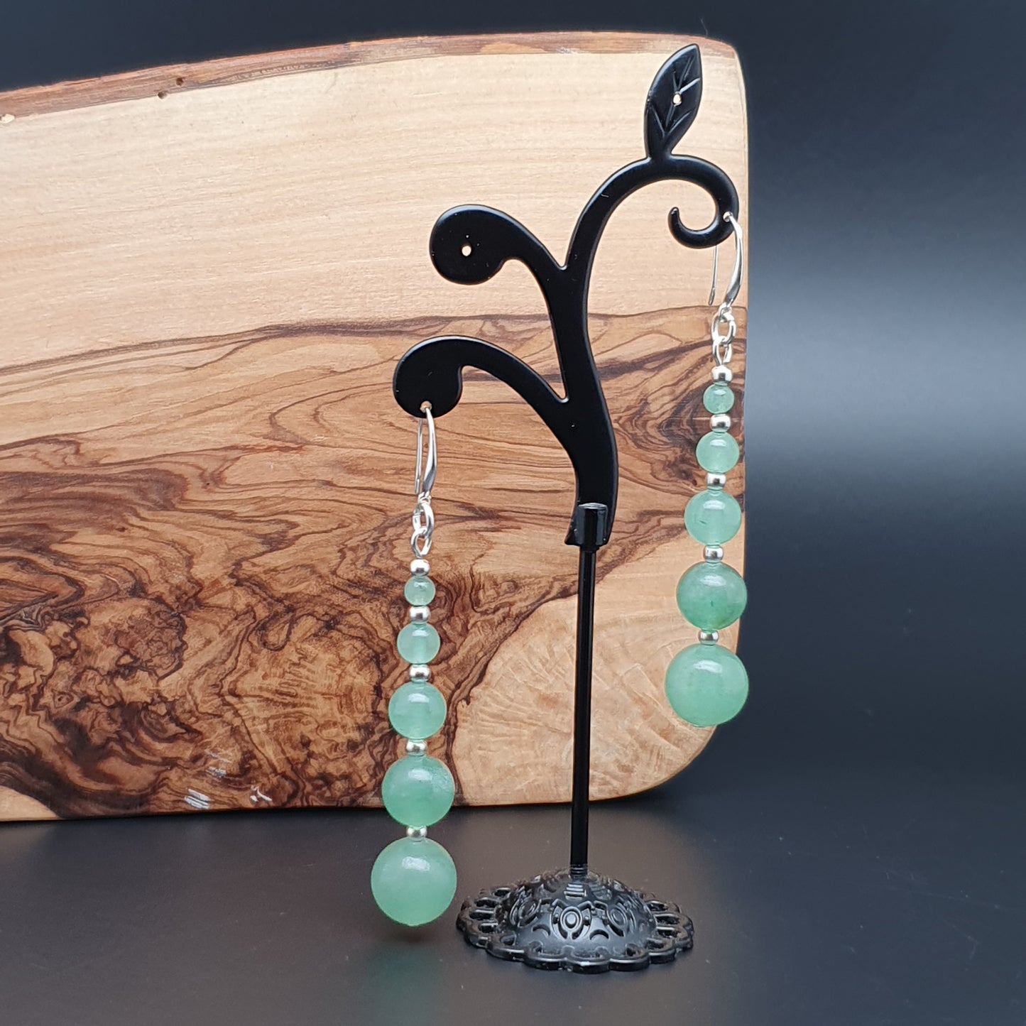 Green Aventurine Long Dangle Drop Beaded Graduated Boho Earrings