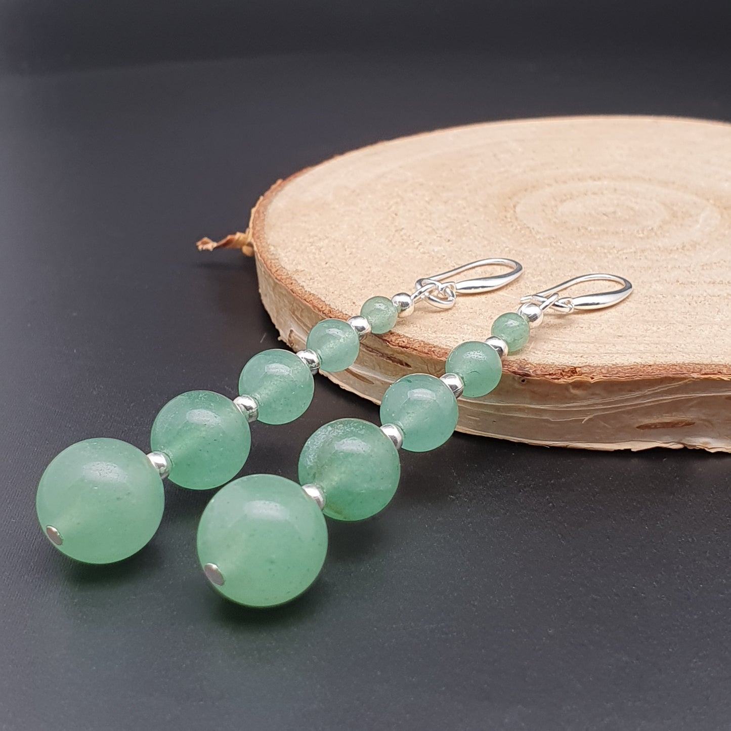 Green Aventurine Long Dangle Drop Beaded Graduated Boho Earrings