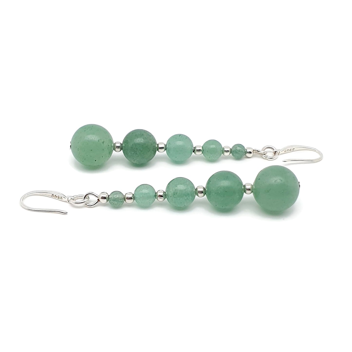 Green Aventurine Long Dangle Drop Beaded Graduated Boho Earrings