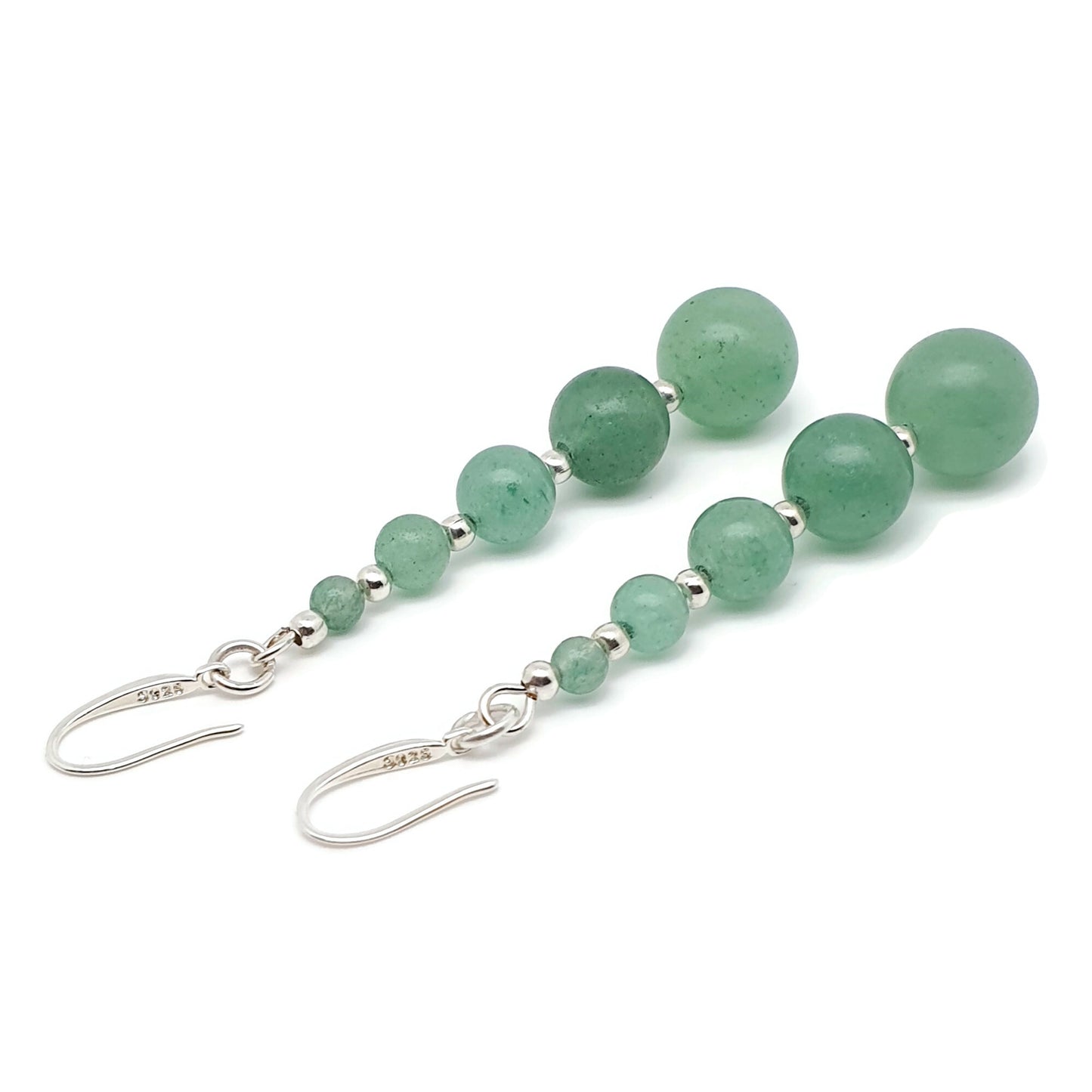 Green Aventurine Long Dangle Drop Beaded Graduated Boho Earrings