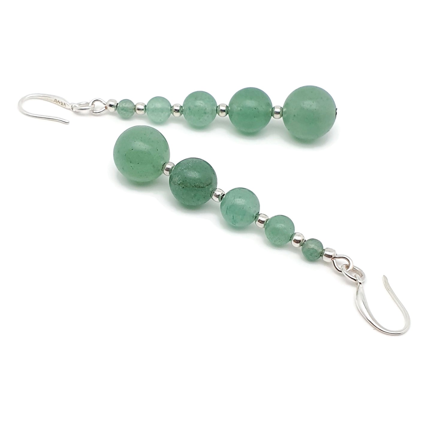 Green Aventurine Long Dangle Drop Beaded Graduated Boho Earrings