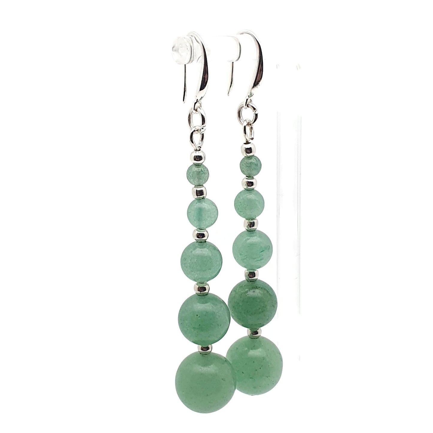 Green Aventurine Long Dangle Drop Beaded Graduated Boho Earrings