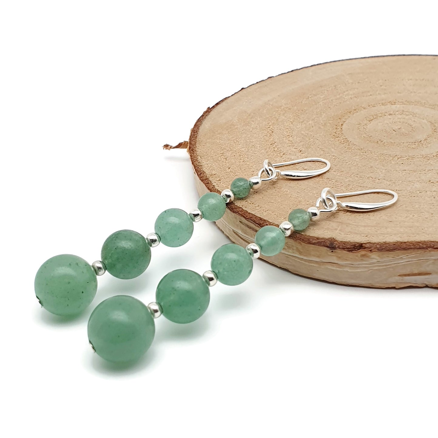 Green Aventurine Long Dangle Drop Beaded Graduated Boho Earrings