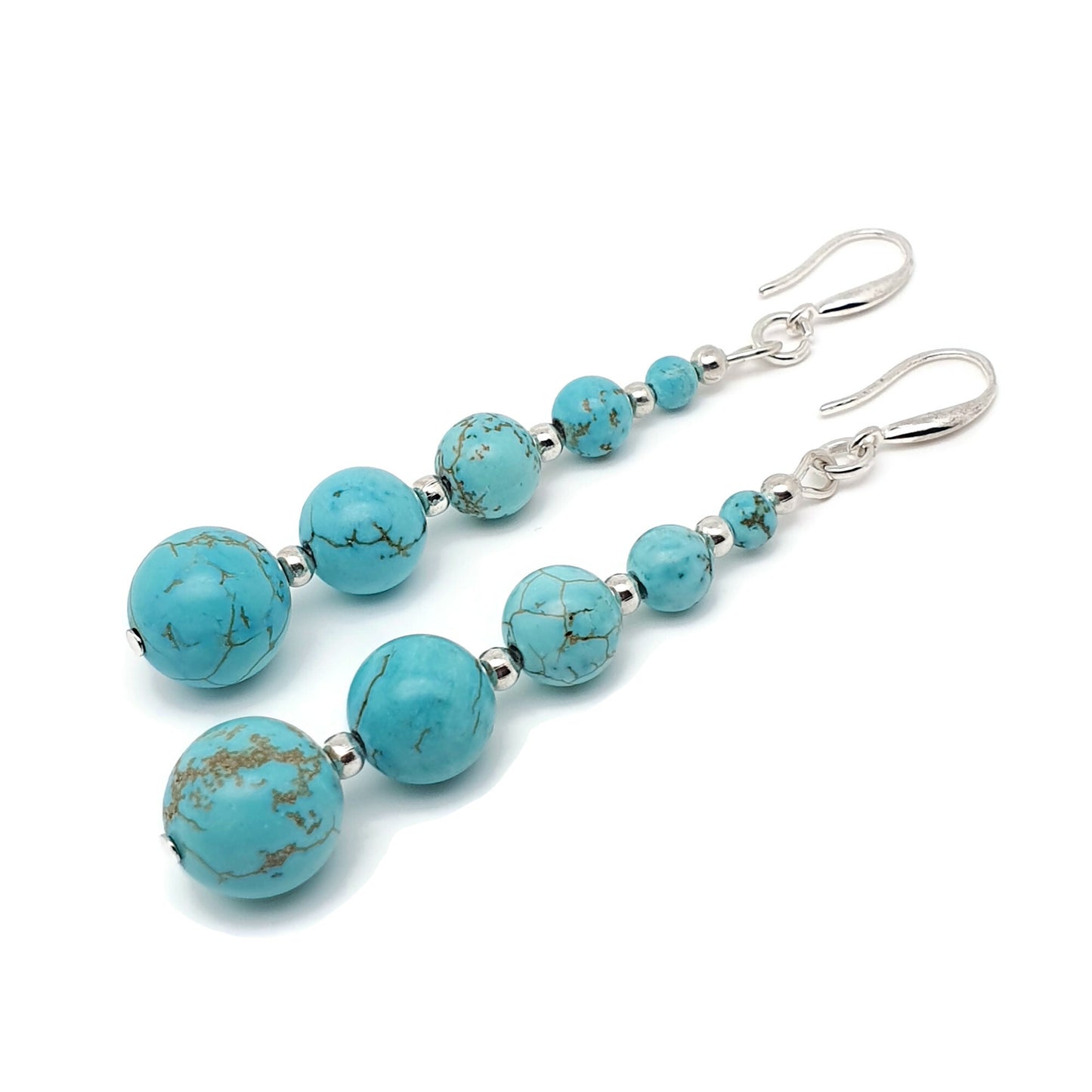 Blue Turquoise Beaded Graduated Long Dangle Drop Boho Earrings