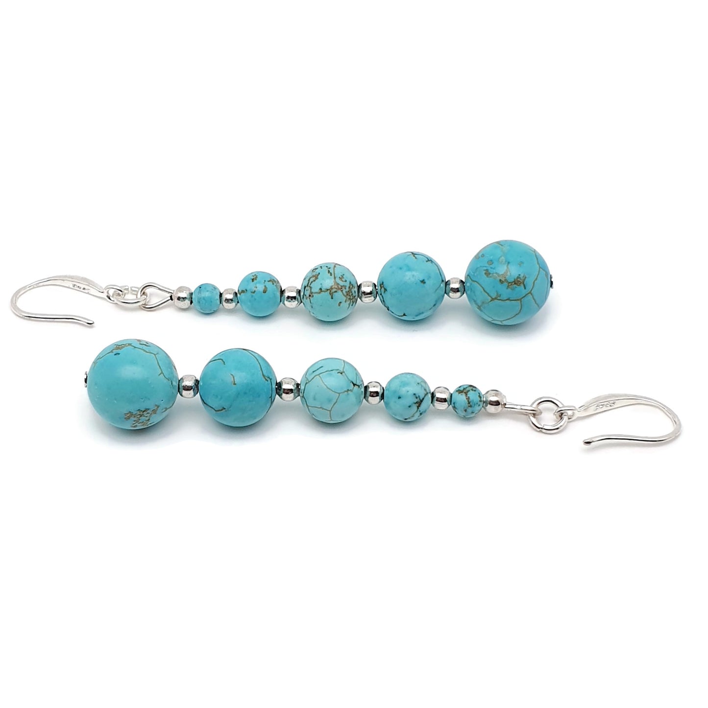 Blue Turquoise Beaded Graduated Long Dangle Drop Boho Earrings