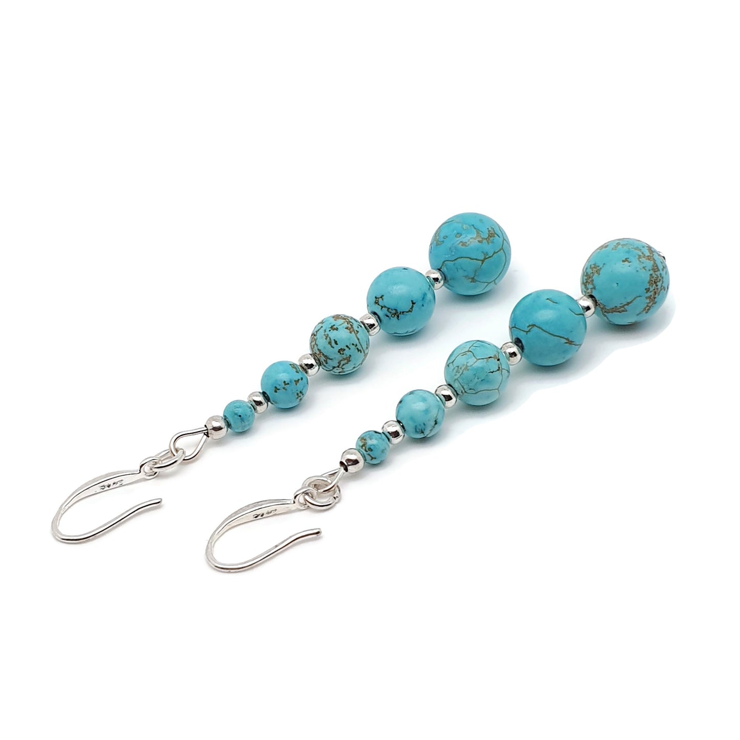 Blue Turquoise Beaded Graduated Long Dangle Drop Boho Earrings