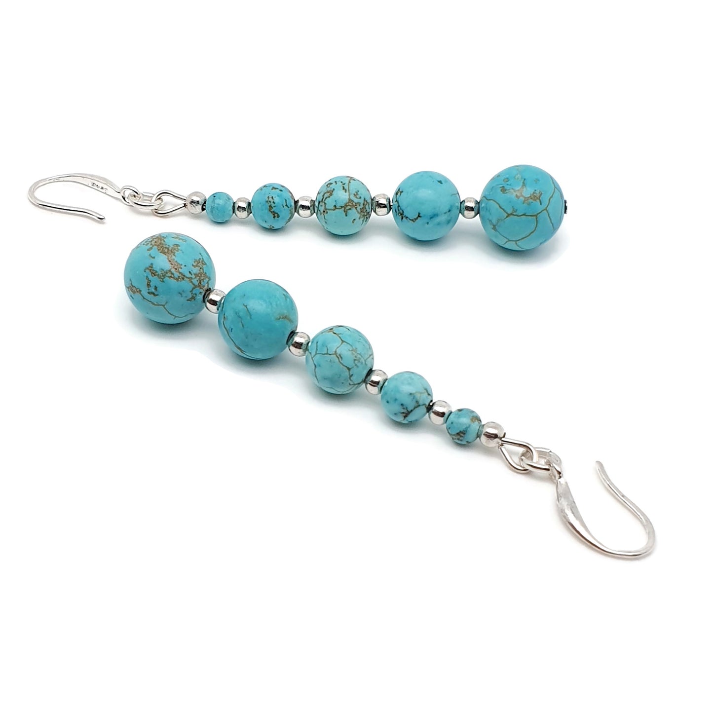 Blue Turquoise Beaded Graduated Long Dangle Drop Boho Earrings