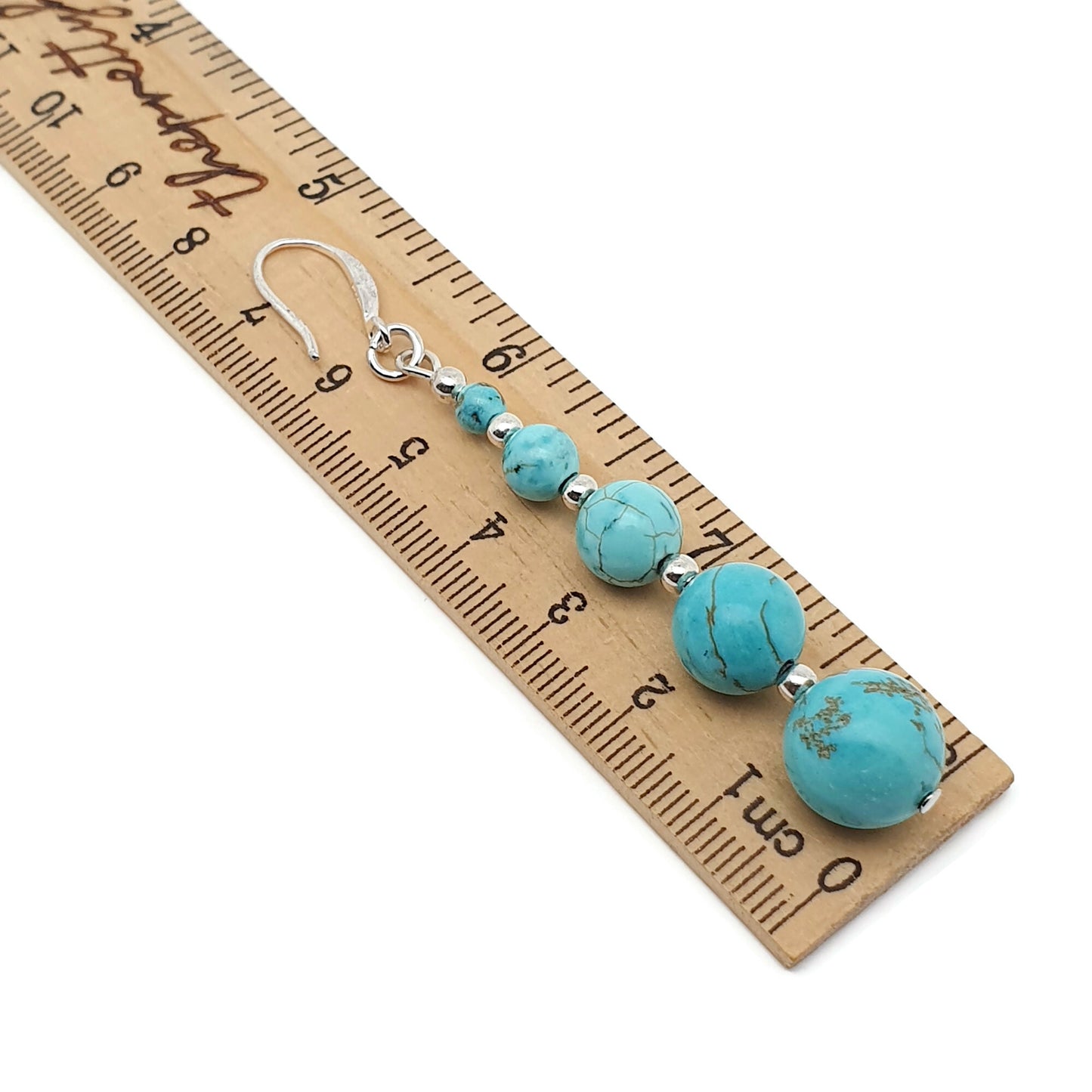 Blue Turquoise Beaded Graduated Long Dangle Drop Boho Earrings