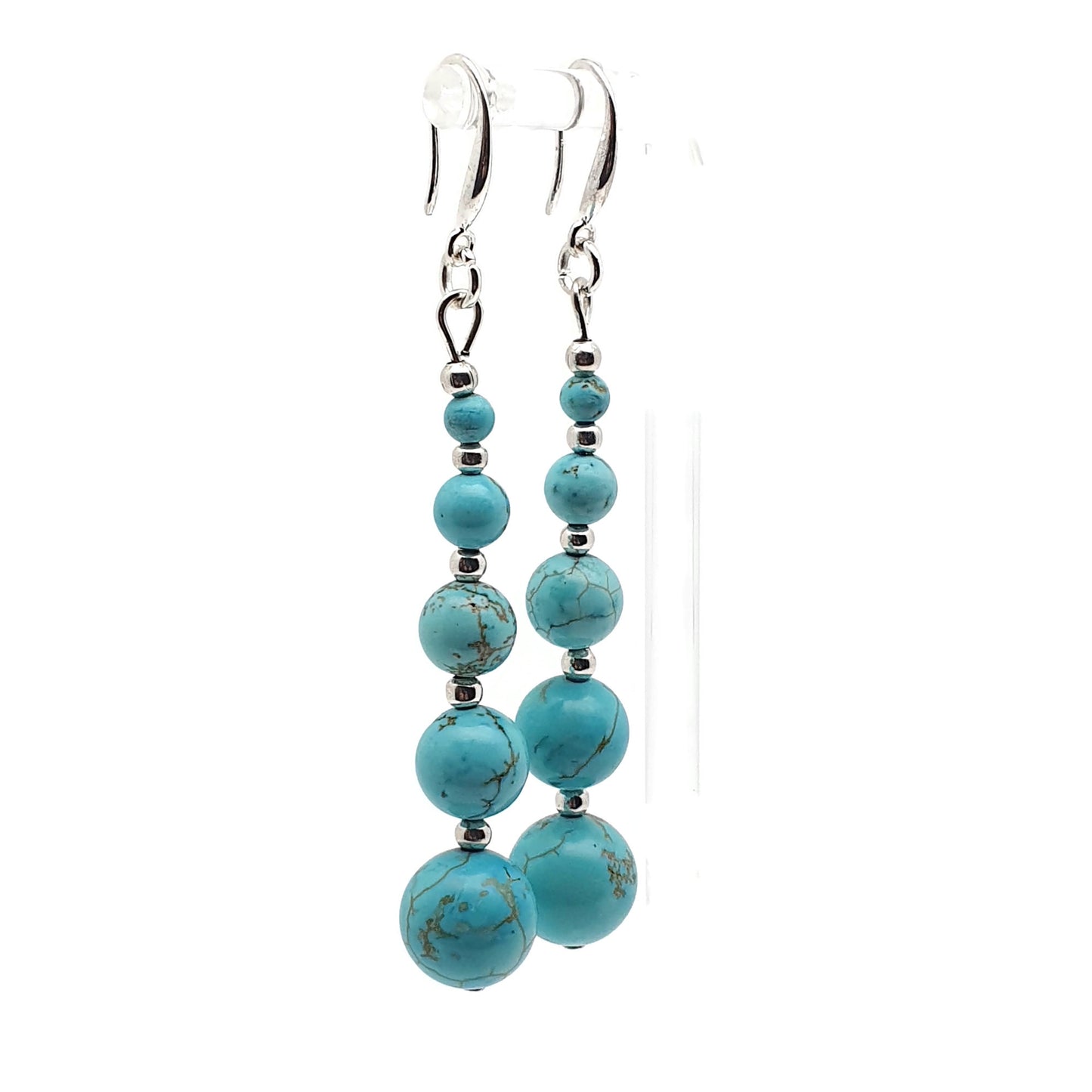 Blue Turquoise Beaded Graduated Long Dangle Drop Boho Earrings