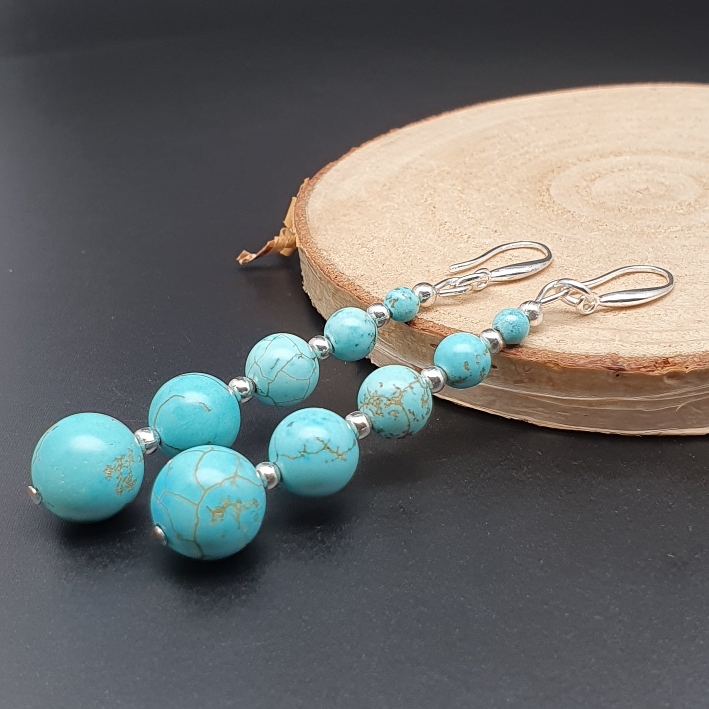 Blue Turquoise Beaded Graduated Long Dangle Drop Boho Earrings