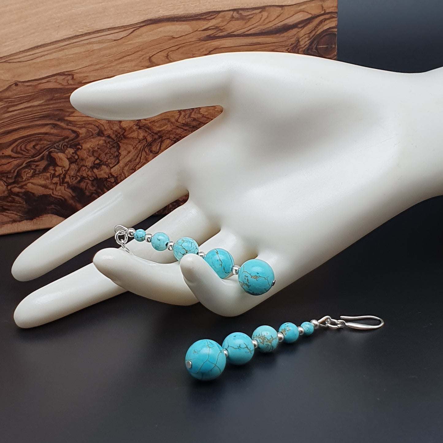 Blue Turquoise Beaded Graduated Long Dangle Drop Boho Earrings