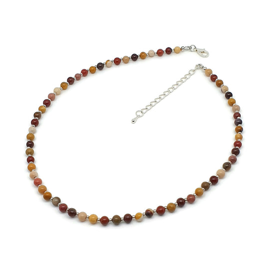 Colourful Mookaite Jasper Beaded Collar Necklace Silver Plated