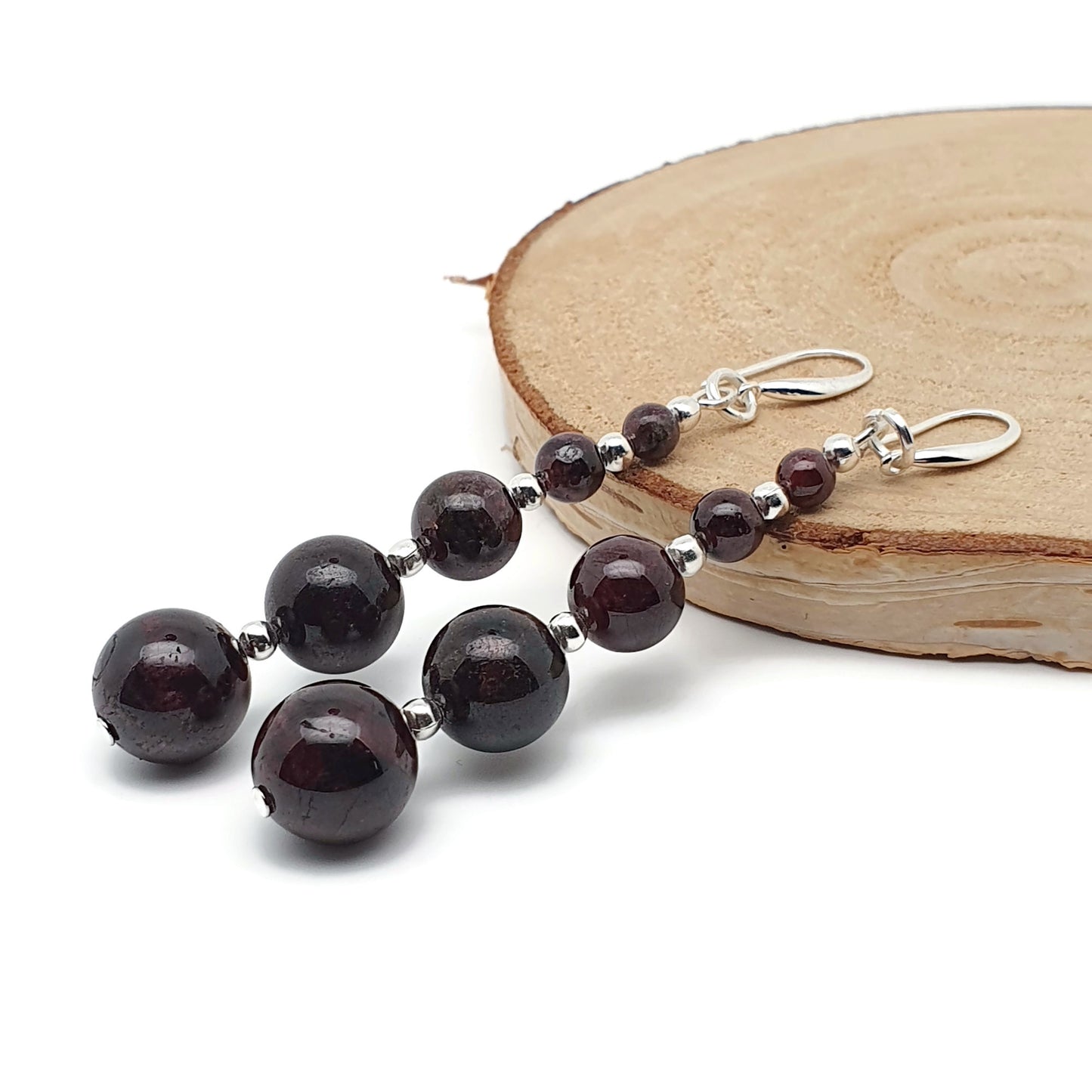 Dark Red Garnet Beaded Graduated Boho Earrings Long Dangle Drop