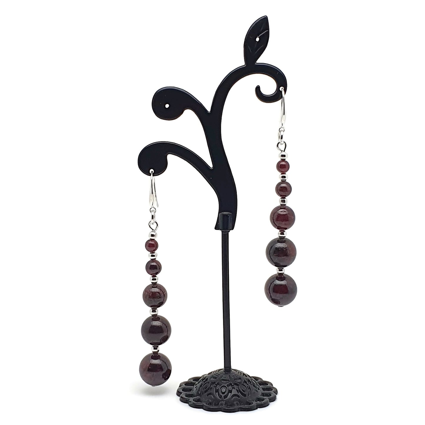 Dark Red Garnet Beaded Graduated Boho Earrings Long Dangle Drop