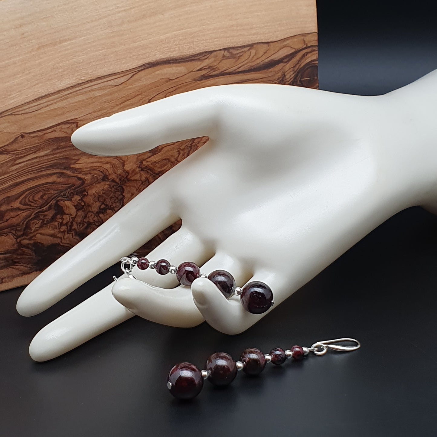 Dark Red Garnet Beaded Graduated Boho Earrings Long Dangle Drop