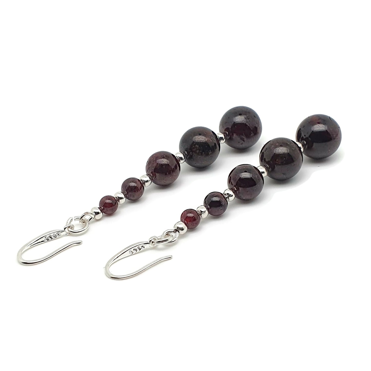 Dark Red Garnet Beaded Graduated Boho Earrings Long Dangle Drop