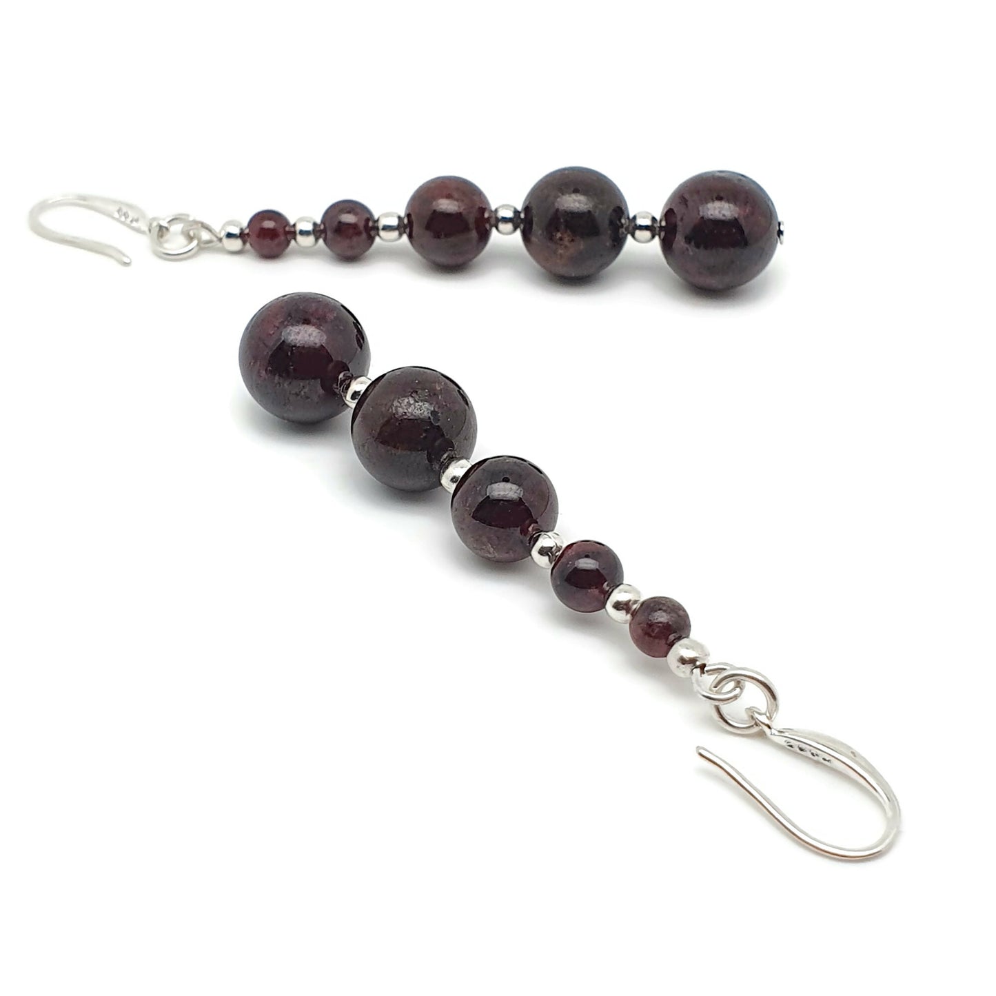 Dark Red Garnet Beaded Graduated Boho Earrings Long Dangle Drop