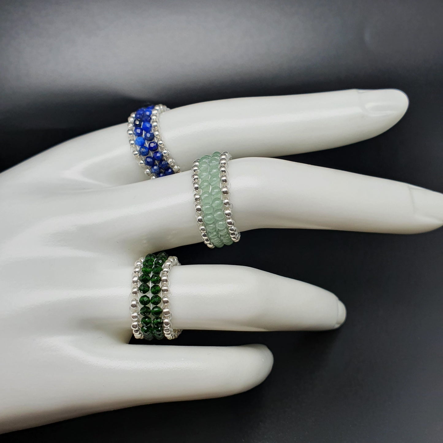 Metal Free Beaded Gemstone Ring Band Peyote Stitch