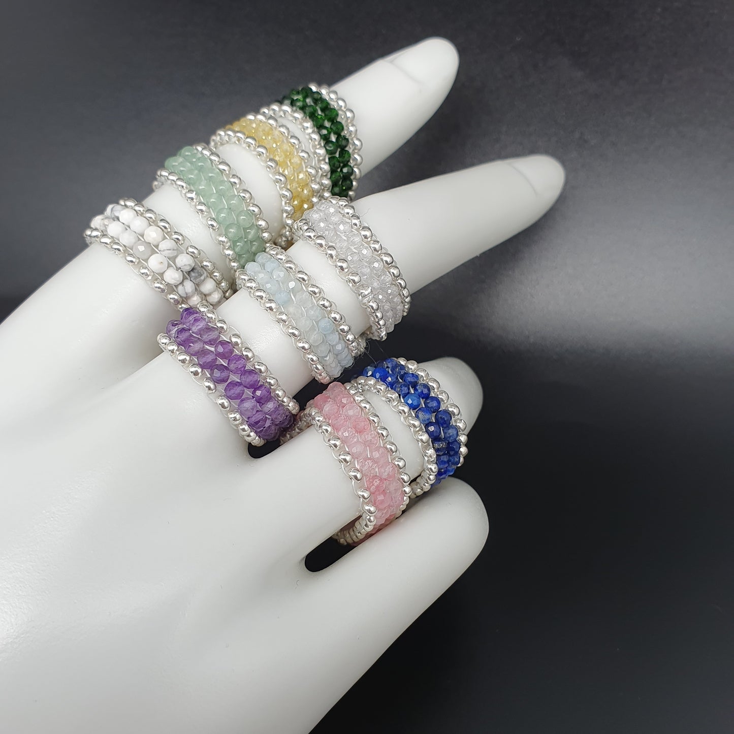 Metal Free Beaded Gemstone Ring Band Peyote Stitch