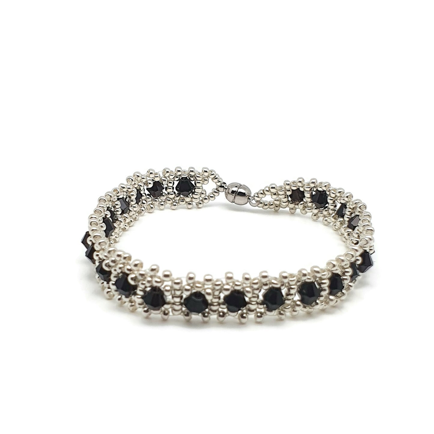 Sparkling Crystal Beaded Iterlaced Bracelet Magnetic Clasp