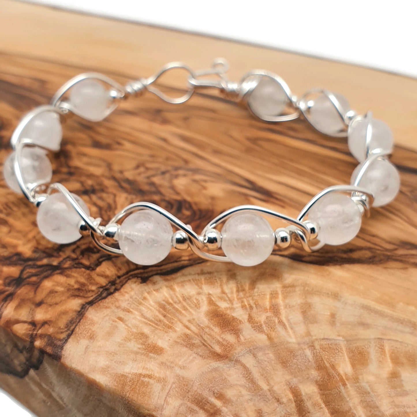 Wire Wrapped Gemstone Bangle Bracelet Silver Plated Copper