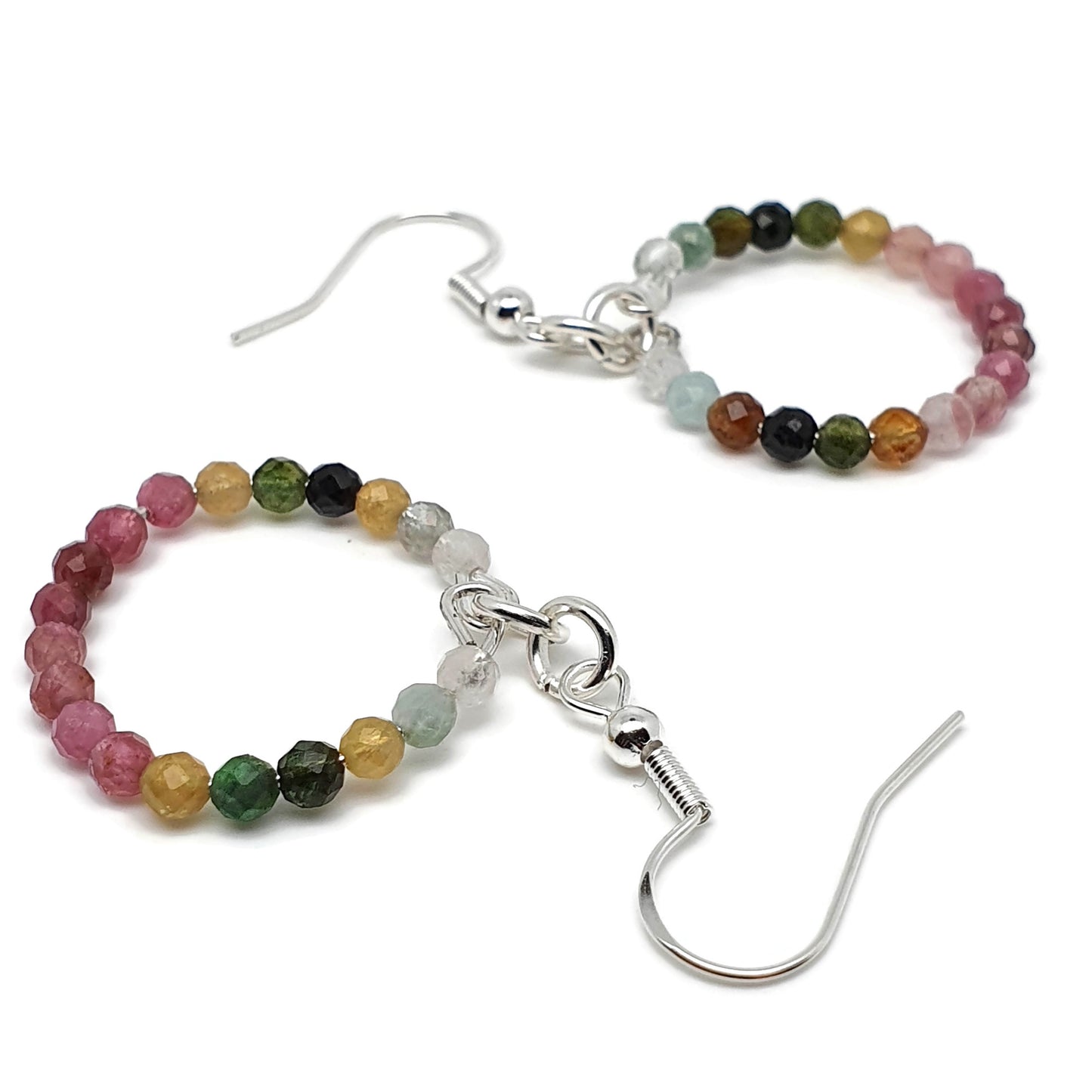 Colourful Tourmaline Beaded Hoop Earrings Dangle Drop