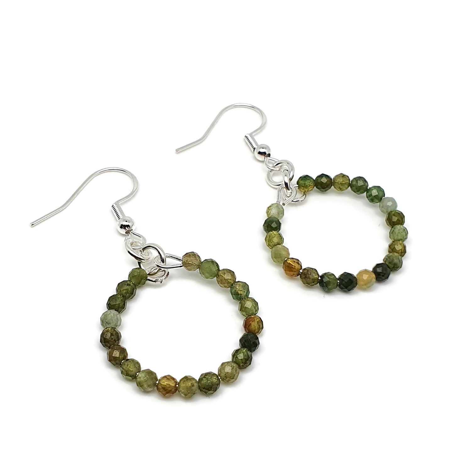 Colourful Tourmaline Beaded Hoop Earrings Dangle Drop