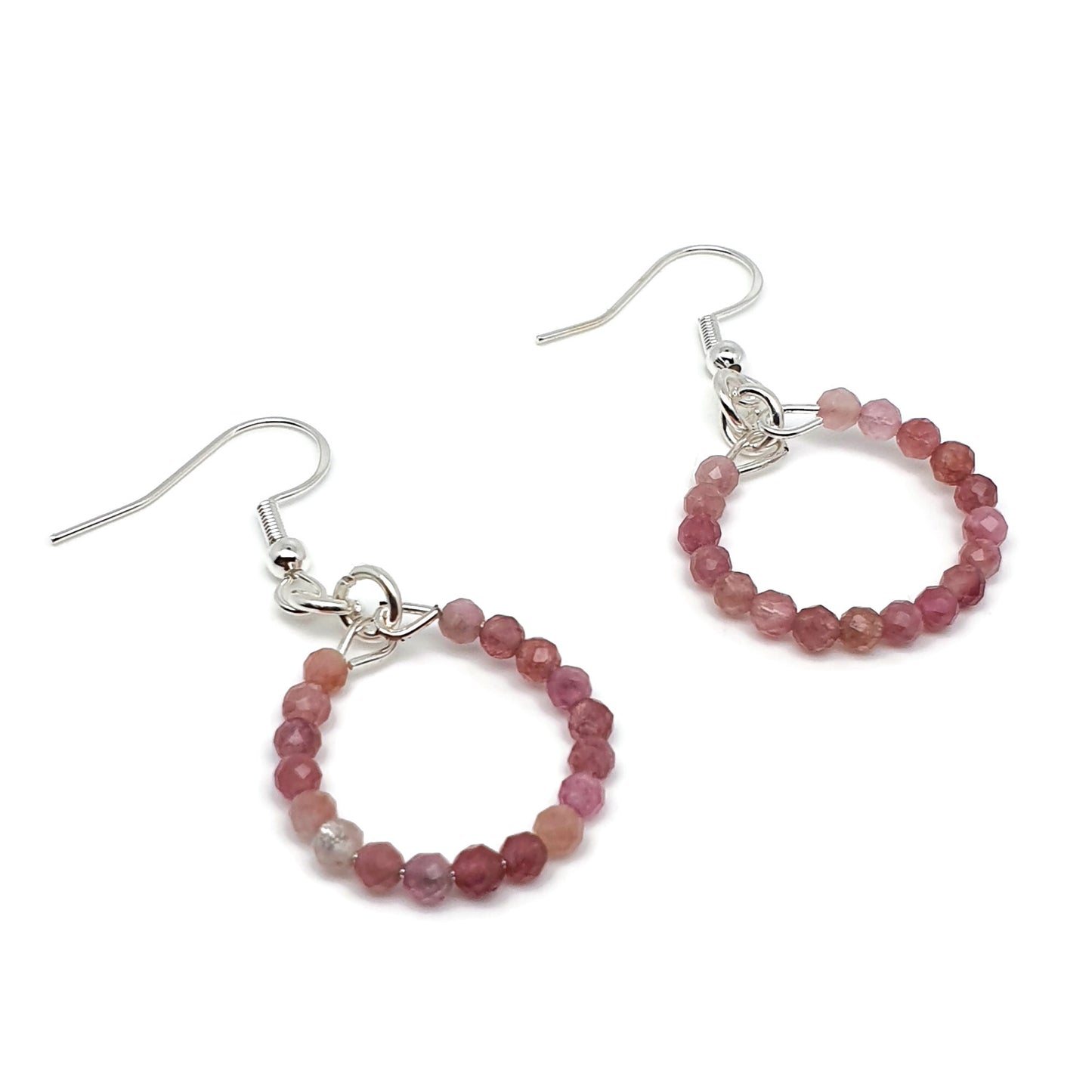 Colourful Tourmaline Beaded Hoop Earrings Dangle Drop