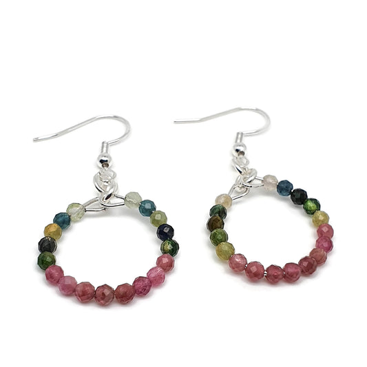 Colourful Tourmaline Beaded Hoop Earrings Dangle Drop