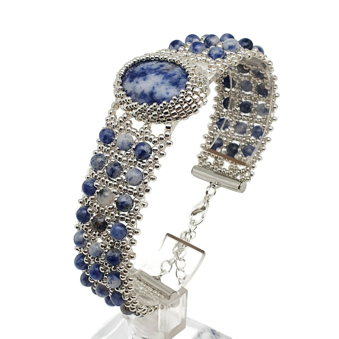 Blue Sodalite Beaded Interlaced Watch Bracelet Adjustable Length