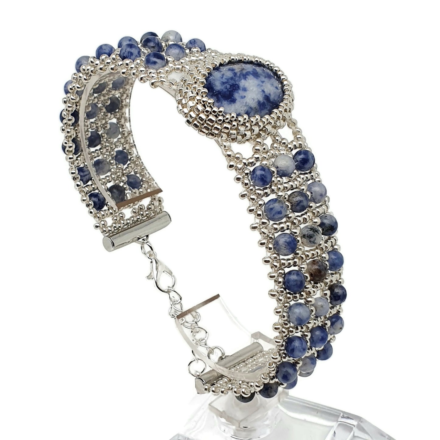 Blue Sodalite Beaded Interlaced Watch Bracelet Adjustable Length