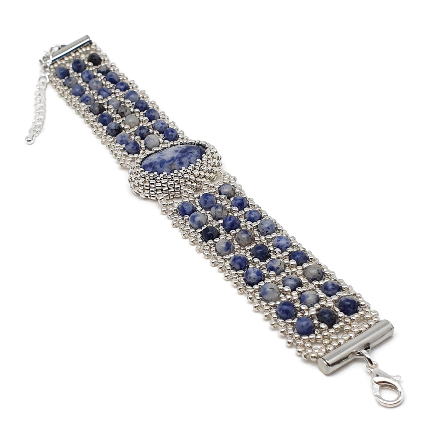 Blue Sodalite Beaded Interlaced Watch Bracelet Adjustable Length