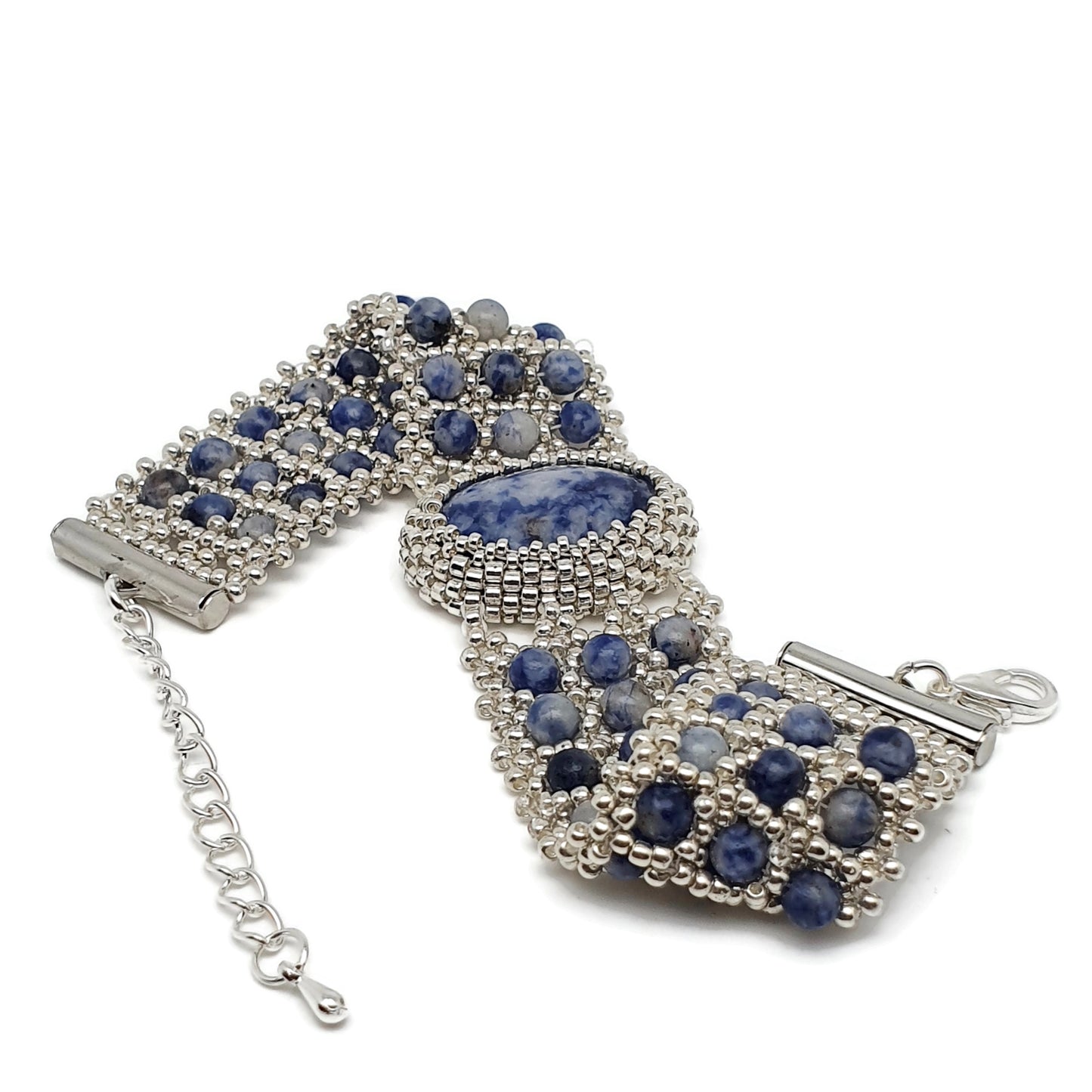 Blue Sodalite Beaded Interlaced Watch Bracelet Adjustable Length