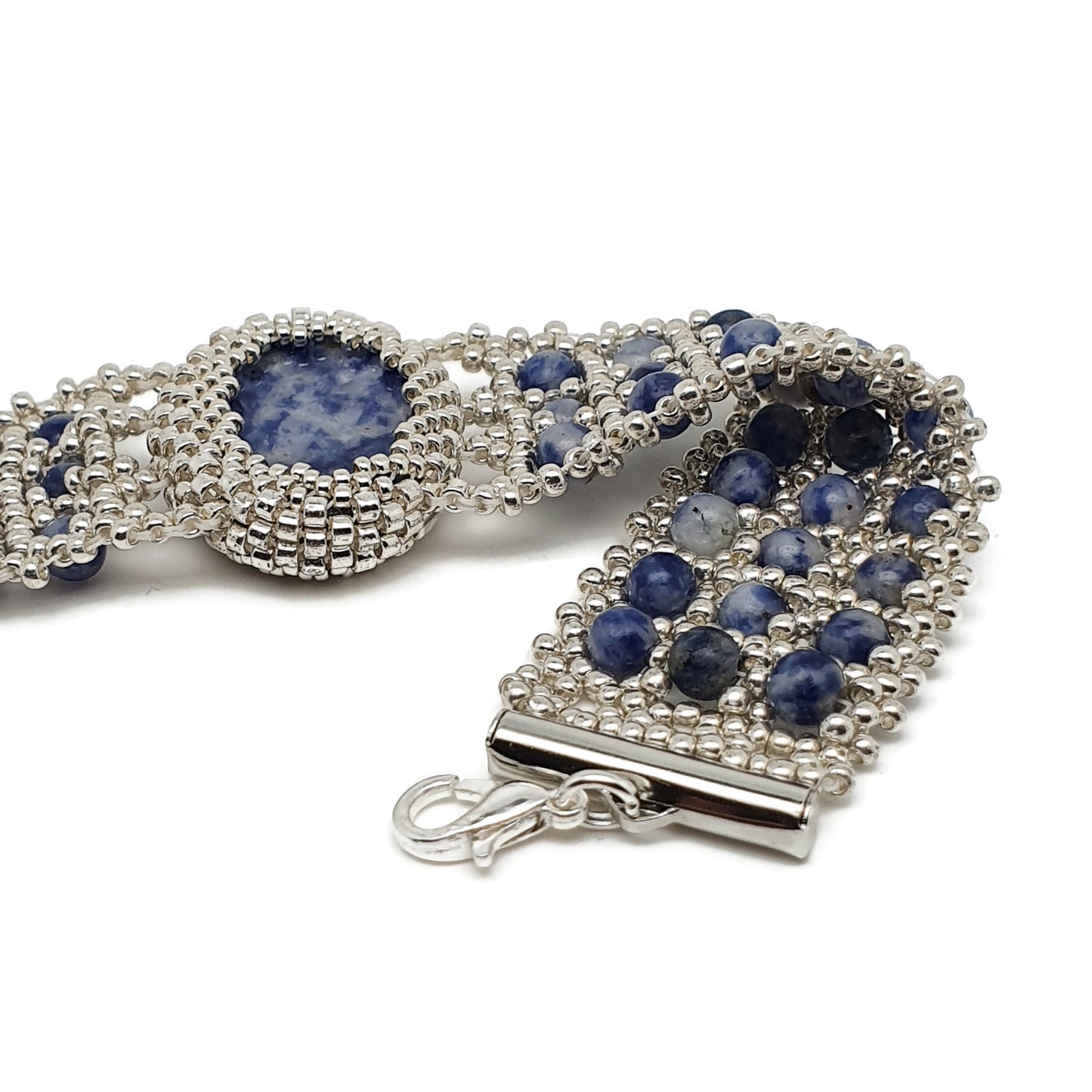 Blue Sodalite Beaded Interlaced Watch Bracelet Adjustable Length