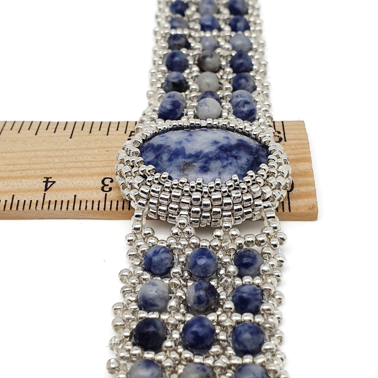 Blue Sodalite Beaded Interlaced Watch Bracelet Adjustable Length