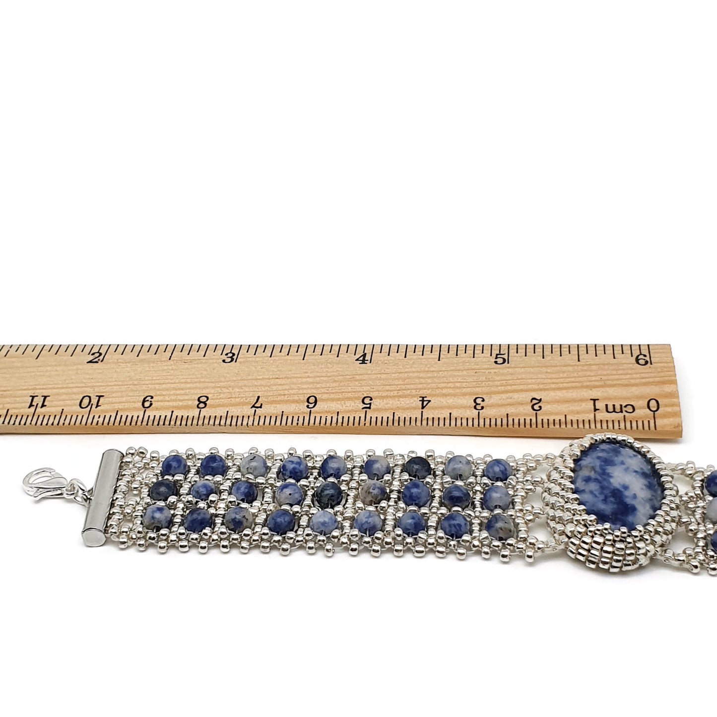 Blue Sodalite Beaded Interlaced Watch Bracelet Adjustable Length