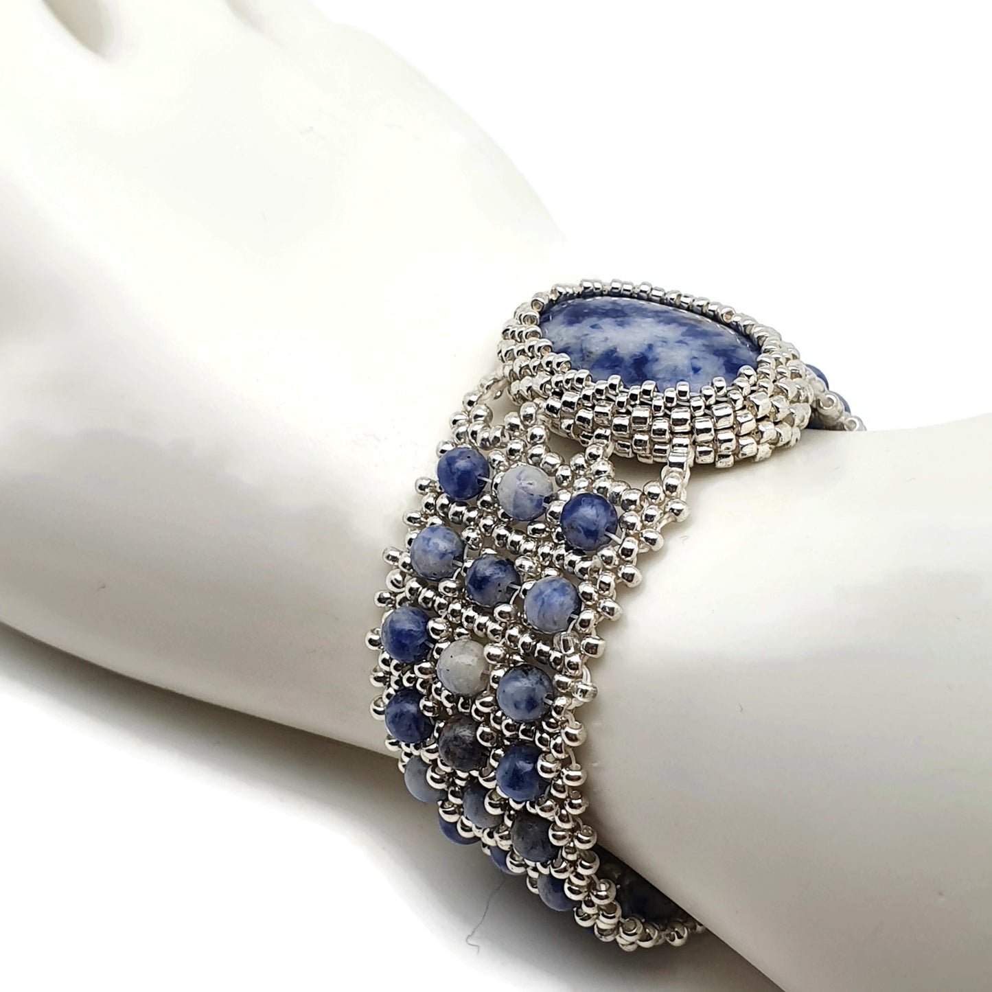 Blue Sodalite Beaded Interlaced Watch Bracelet Adjustable Length