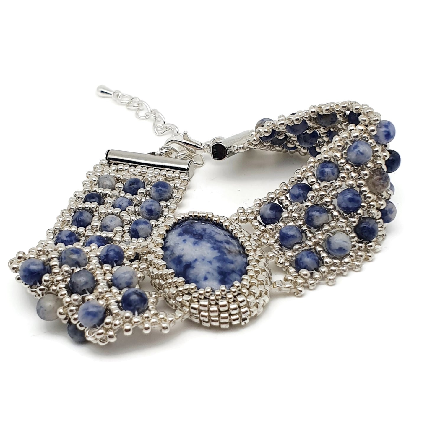 Blue Sodalite Beaded Interlaced Watch Bracelet Adjustable Length