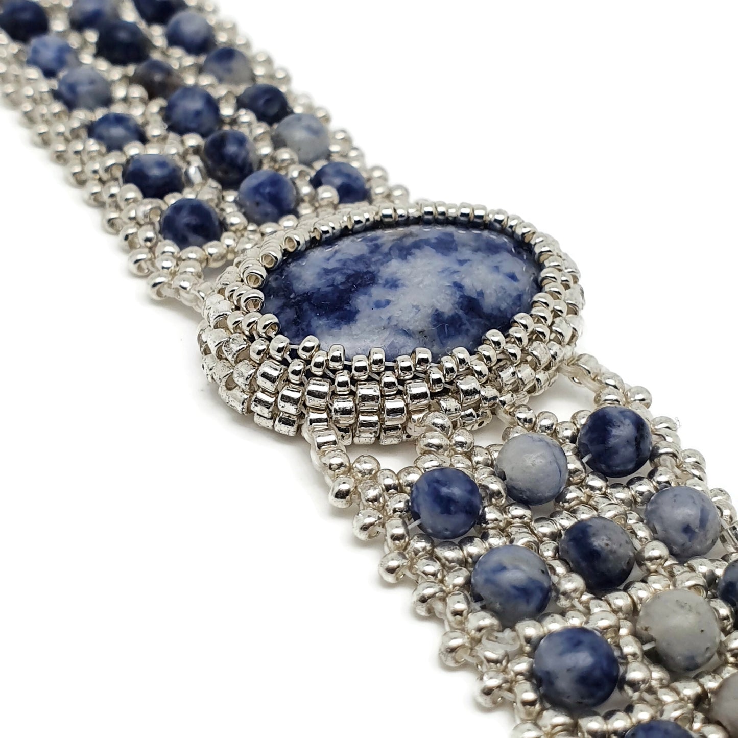 Blue Sodalite Beaded Interlaced Watch Bracelet Adjustable Length