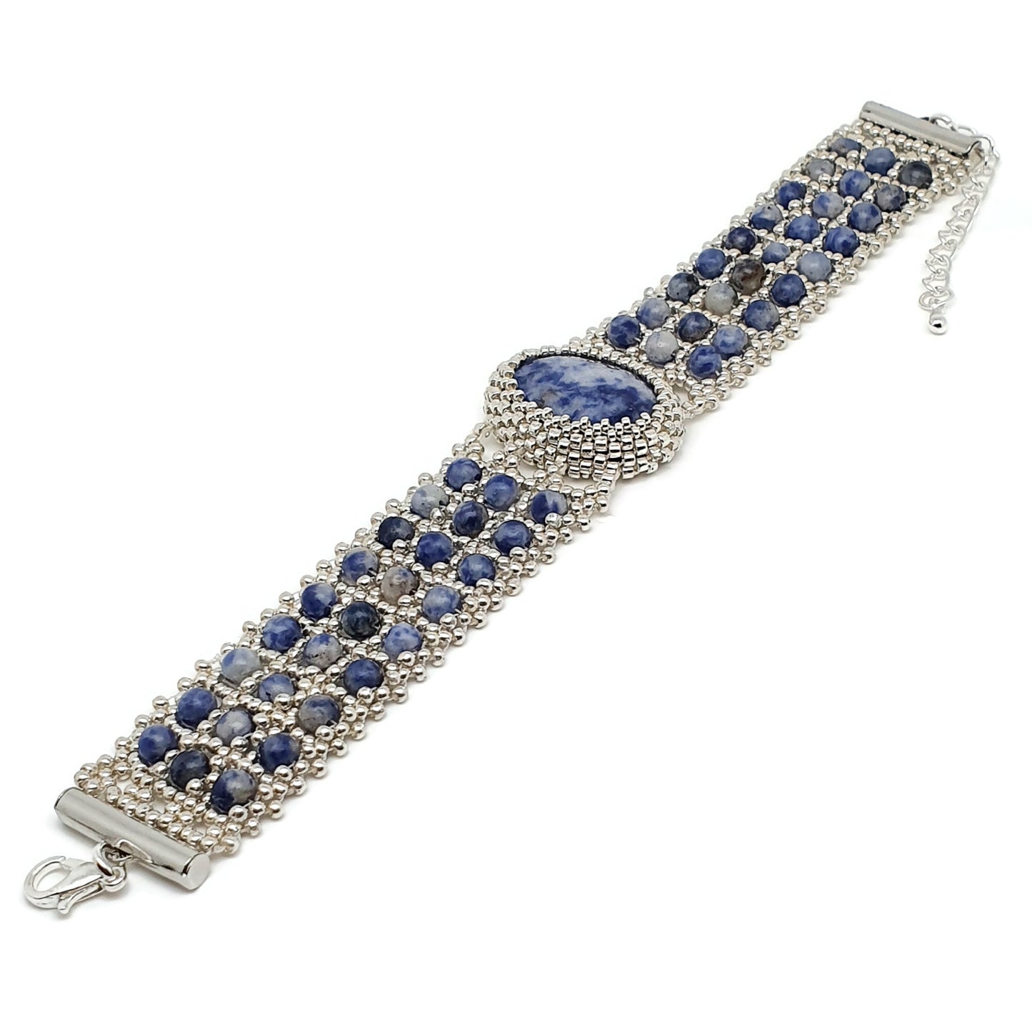 Blue Sodalite Beaded Interlaced Watch Bracelet Adjustable Length