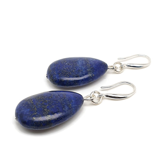 Blue Lapis Lazuli Dangle Drop Chunky Teardrop Boho Earrings