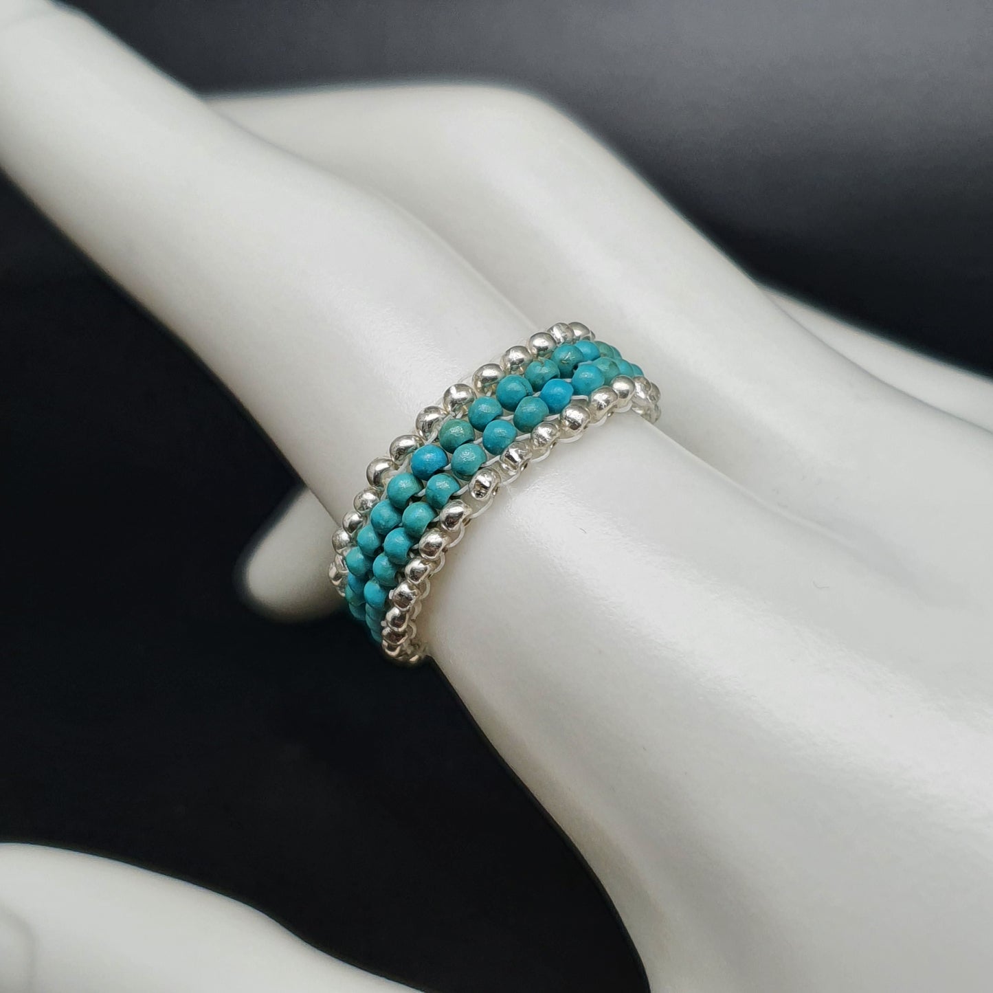 Metal Free Beaded Gemstone Ring Band Peyote Stitch